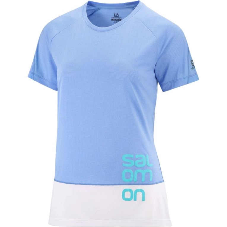 Light Blue Salomon Cross Run Graphic Short Sleeve Women's T-Shirts | IE AM8923